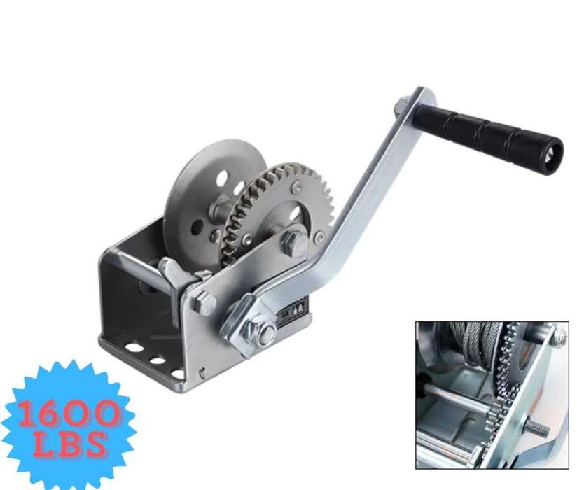 1600 LBS Ръчна лебедка 700 кг със стоманено въже 10 метра и спирачка