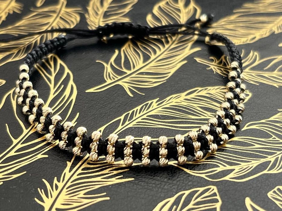 Brățară din șnur împletit reglabil cu biluțe de aur 14k! NU Vând la gr