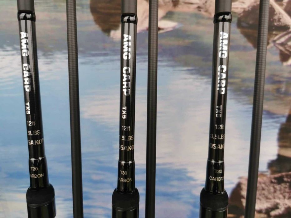 Висок клас шарански комплект. Три въдици 3.60мт и три макари 11 лагера