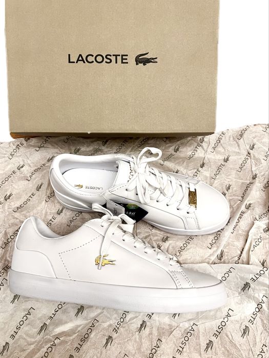 Брендовые женские белые кожаные кеды «классика» Lacoste Франция