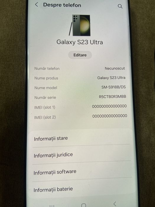 Samsung S23 Ultra Demo  dual sim 256 Gb 8Gb/ram impecabil