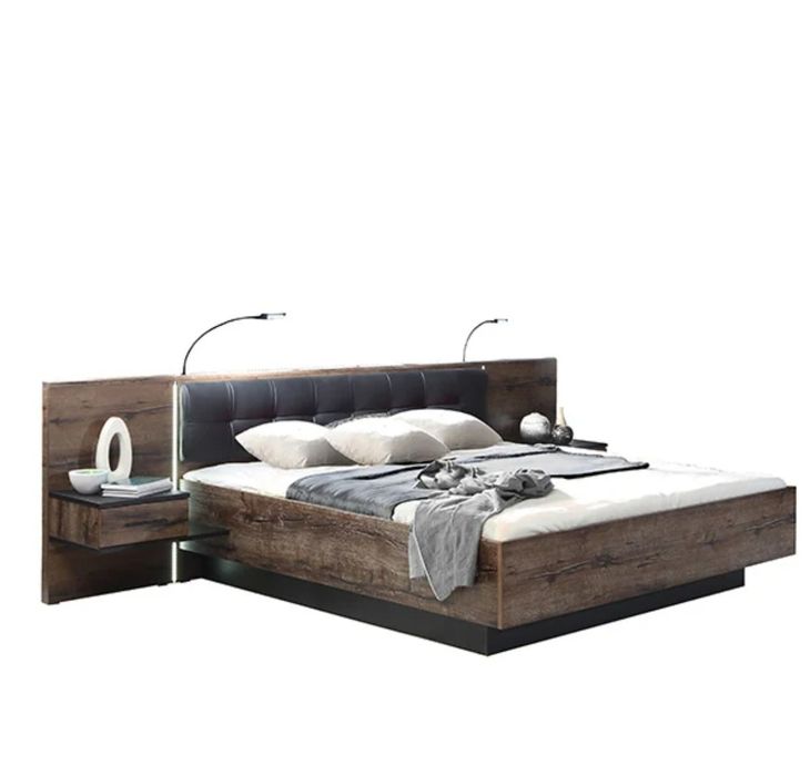 Спалня Белвю 180/200 с тапицирана табла, 2 нощни шкафчета и LED осветл