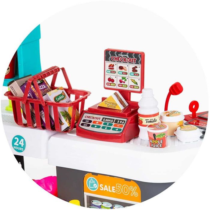 Set jucarie Supermarket 87 cm cu lumini, sunete si 81 accesorii
