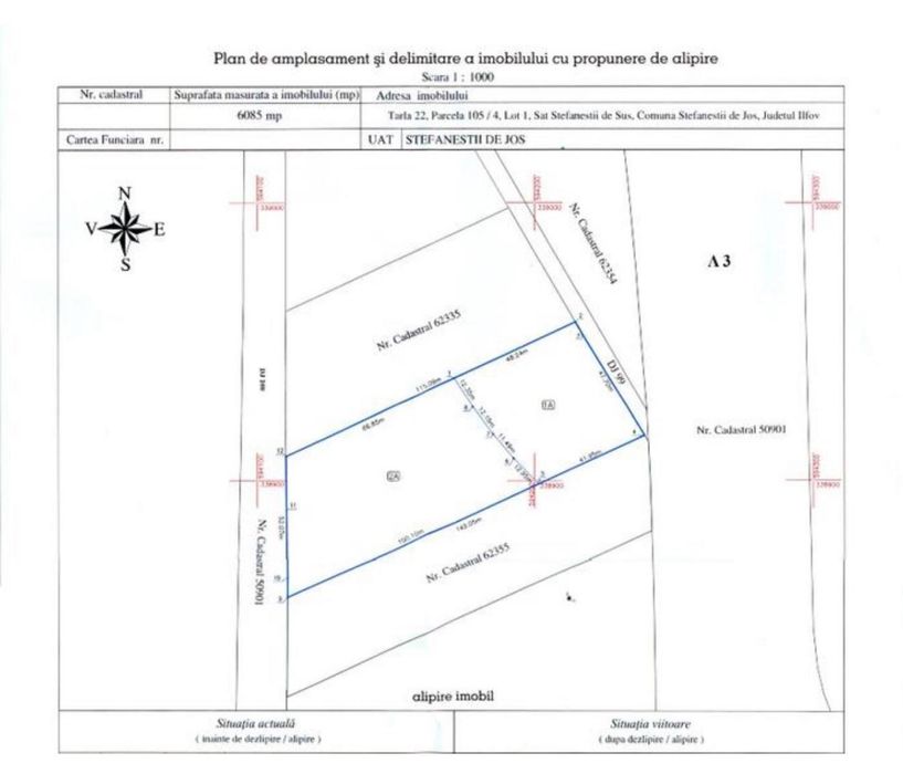 Teren intravilan, 6085 mp, Deschidere la DJ100 Tunari-Stefanesti :52ml , Proprietar