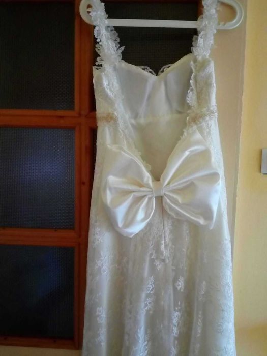 Сватбена рокля! Брюкселска дантела! Размер S