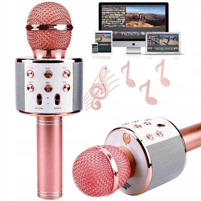 Microfon karaoke wireless Bluetooth cu difuzor MP3 microSD husa inclus