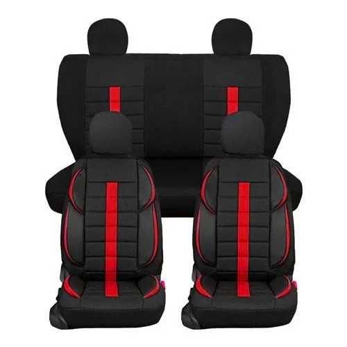 Huse scaune auto, negru cu dunga maro, textil si piele ecologica