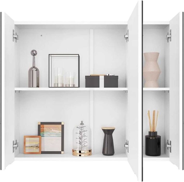 Шкаф за баня с огледало с 3 огледални врати, 15x70.5x60.5 см, бял 301