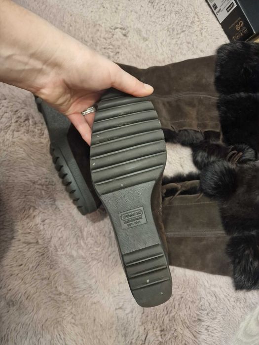 Coach cizme Karita wedge boots piele intoarsa si blana de iepure