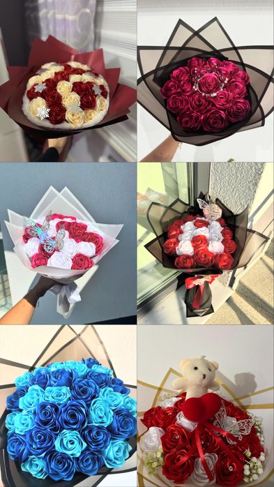 Вечни букети от сатенени рози