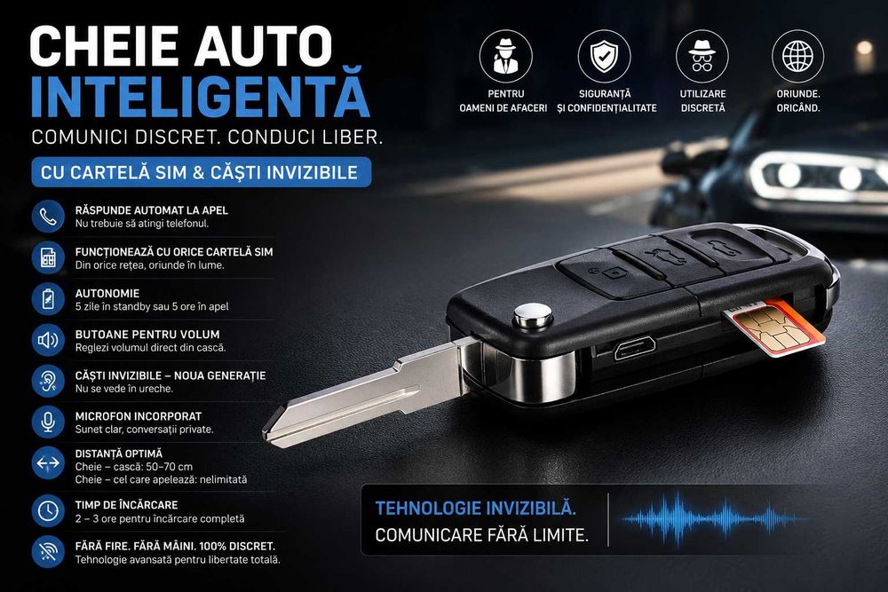 Casca de copiat de tip Cheie Auto cu Cartela SIM - Raspuns Automat - Sisteme de copiat Nedetectabile
