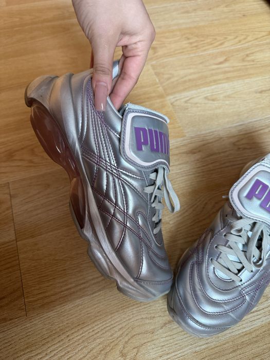 Кожени маратонки puma в сребрист цвят металически