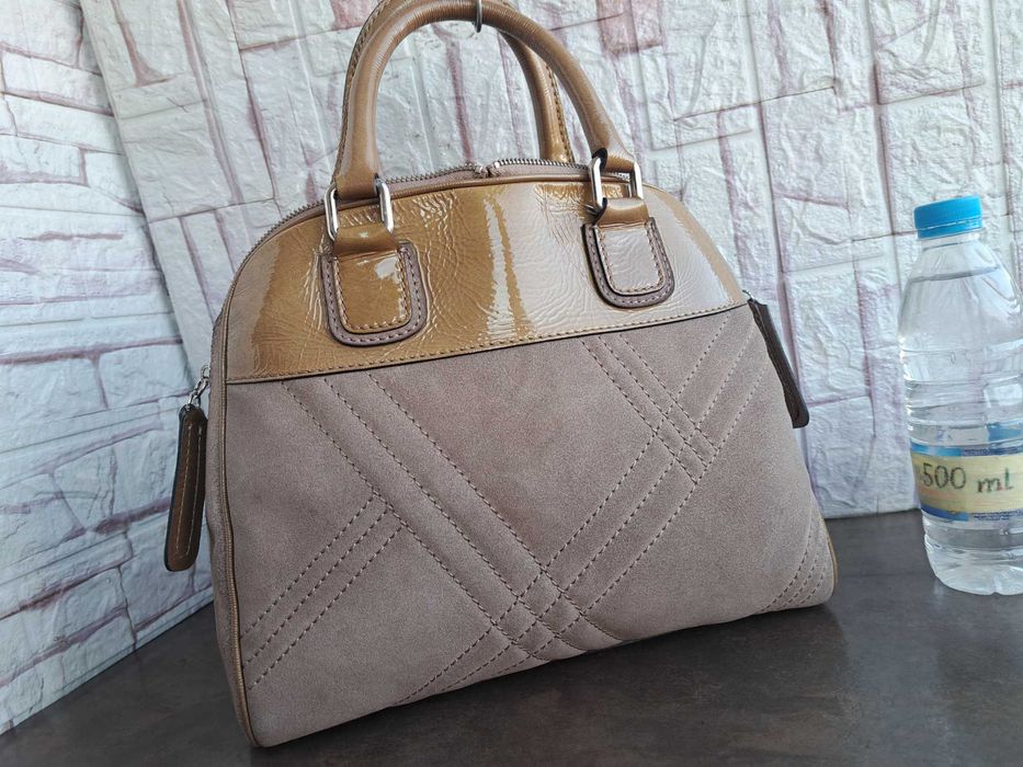 дамска чанта,Christian Berg,бежова кожена чанта-естествена кожа