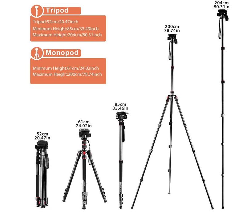 Висококачествен статив , мопод Andoer с панорамна глава 2м. / 8клг.