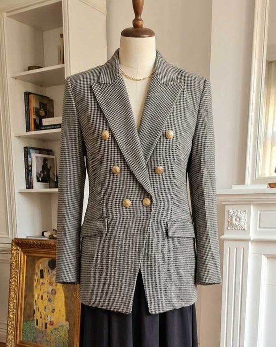 Sacou ZARA Double-Breasted – Nou – Imprimeu Houndstooth