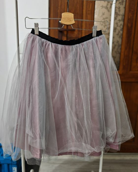 Fustă din tull cu strat satinat – roz prăfuit, elegantă