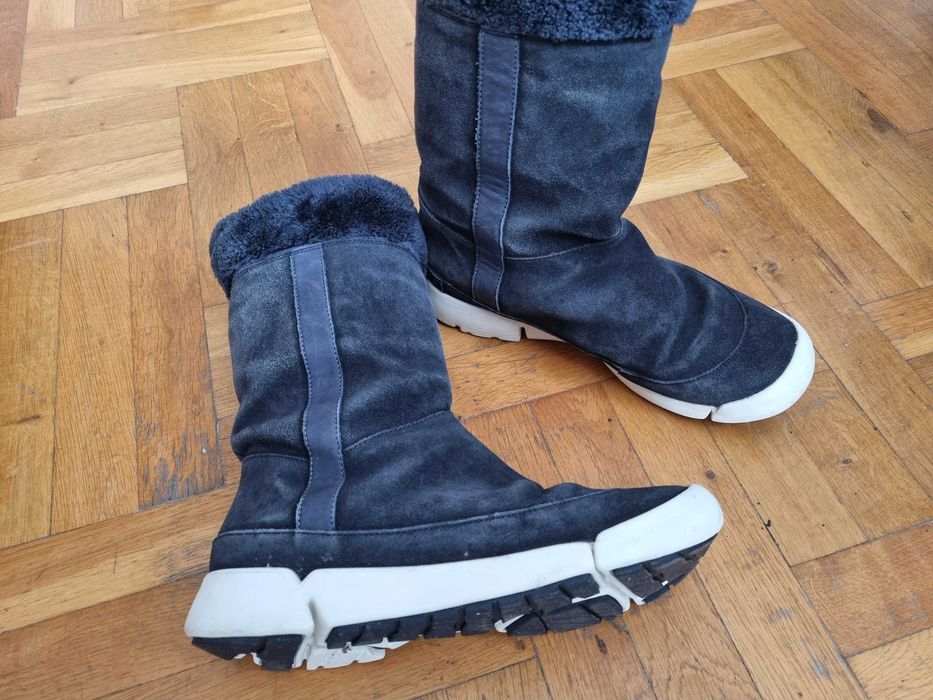 Дамски кожени ботуши Кларкс Clarks тъмносини