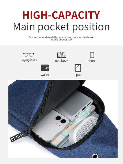 Чанта STELS, През рамо, Унисекс, През гръб или гърди, 18x5x31 см, Син