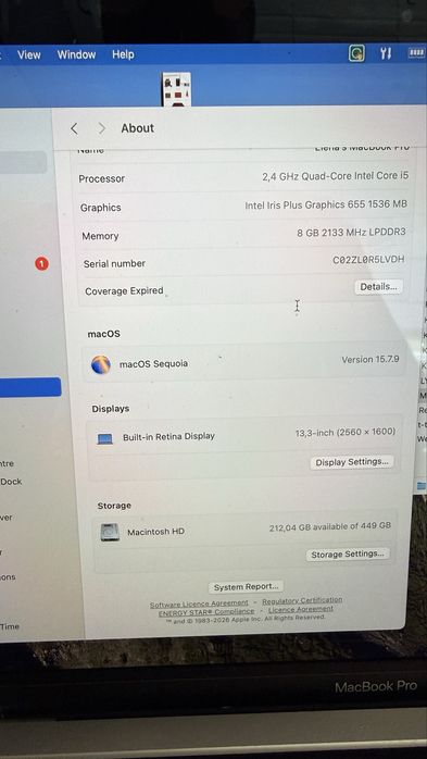 MacBook Pro 13 (2019) Silver / i5 2.4GHz / 8GB / 512GB SSD / 4x Thunderbolt 3 – Impecabil
