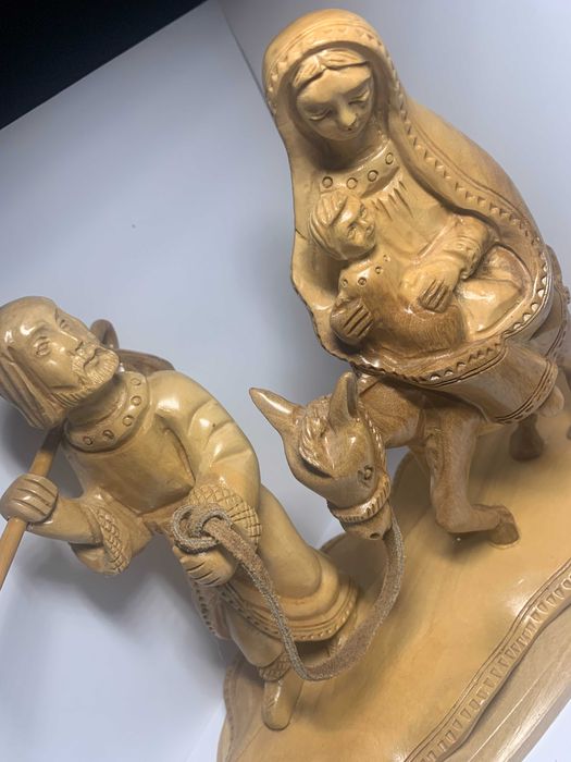 Statueta scena biblic handmade Maria Isus Fatima Bethlehem lemn maslin
