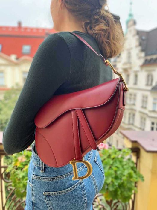 Authentic Dior Saddle bag in burgundy color