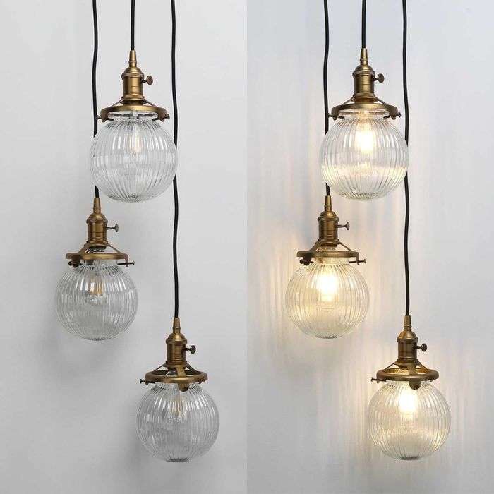 JIMUBEAM Индустриална 3-посочна таванна лампа, абажур-оребрено стъкло