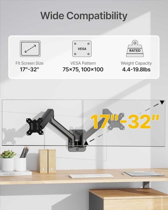 Стенна стойка monTEK за два монитора 17–32 инча, до 9 кг всеки