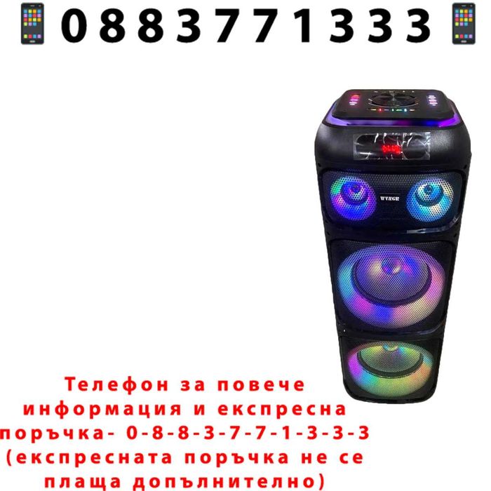 НЕМСКА Тонколона BLUETOOTH 12000W WGT-1222 2x12" инча + ЛЕД ФЕНЕР