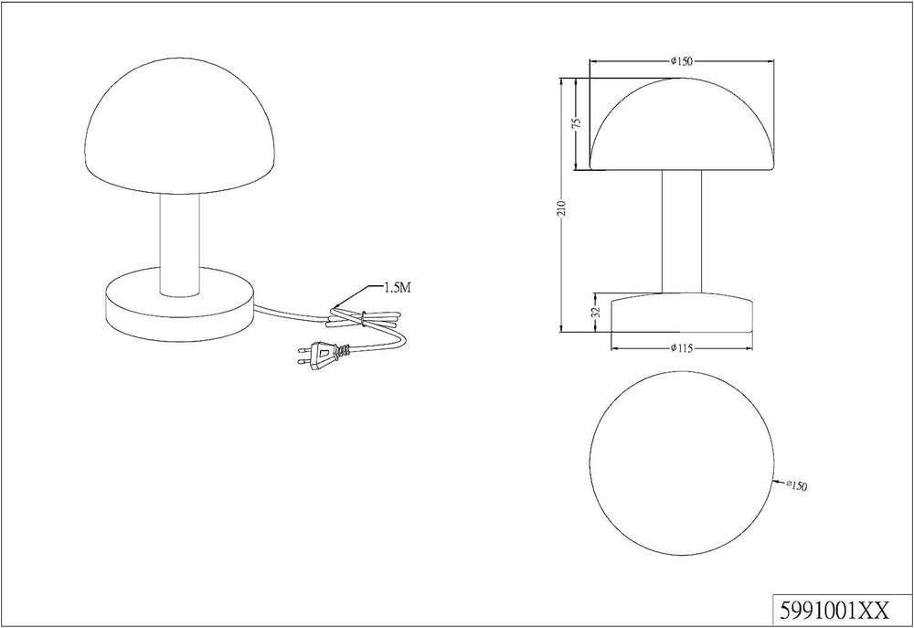 Lampă, veioza de masa, noptiera din nichel mat, cu funcție Touch-Me