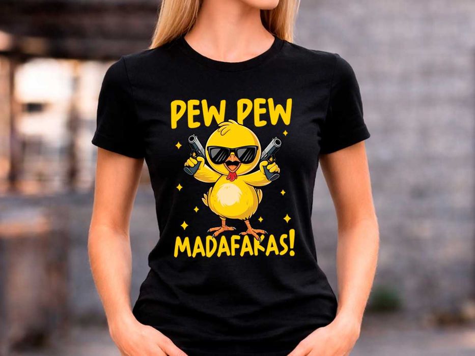 Дамска черна тениска Funny Chick „Pew Pew Madafakas“
