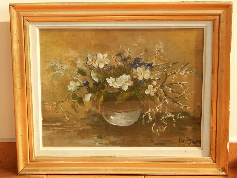 Tablou pictura vaza cu flori natura statica cu geam protectie 69x56 cm