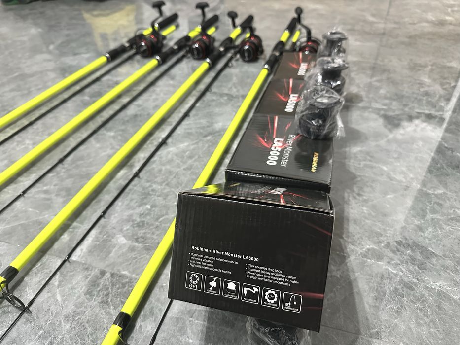 SET 4 Lansete Feeder BOLENTINO PLUS  + 4 Mulinete RIVER MONSTER LA5000
