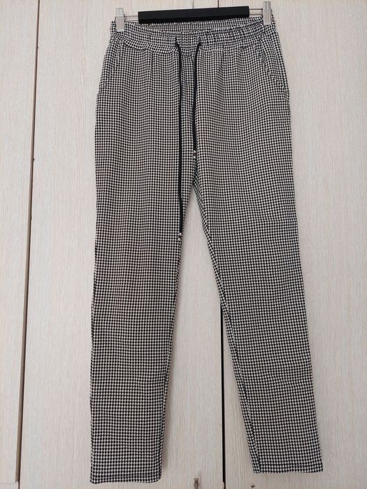 Pantaloni damă Made in Italy pied de poule alb negru elastici mărimea XL