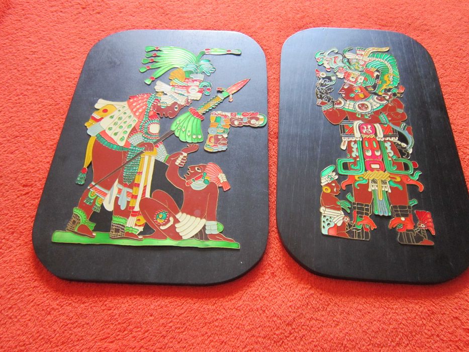 rar cultura Maya tablouri Preoti Mayasi alama email lemn Mexic 1970