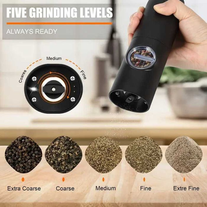 Нов комплект автоматични мелнички за сол и пипер LED стилен дизайн USB