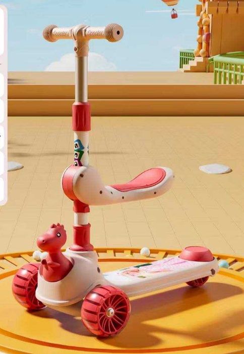 Новый детский самокат с динозавриком. Отличный подарок к празднику.