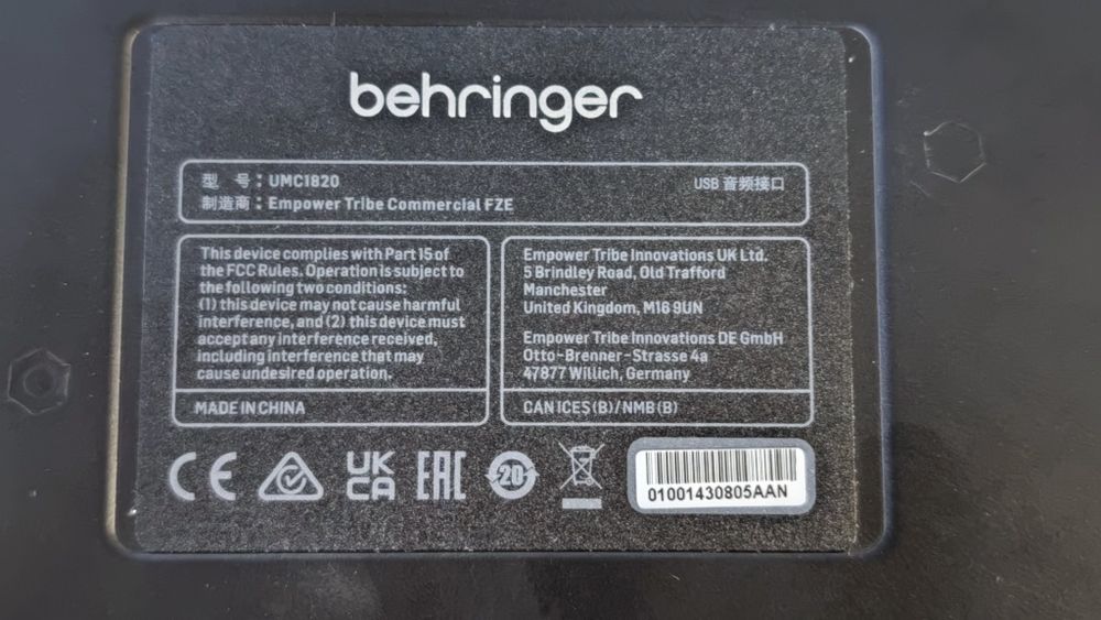 Interfață audio Behringer umc 1820, produs nou!