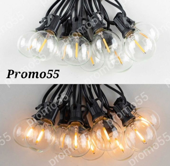 Светлинна Верига 20Бр. Външни Нечупливи Лед Крушки за  Декорация 10м