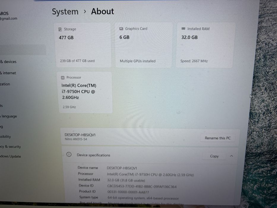 Acer Nitro 5 – i7 / 32GB RAM / GTX 1660 Ti 6GB / SSD 512GB