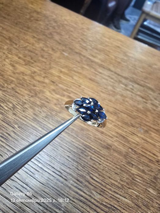 Дамски Златен Пръстен - Сапфири и Диаманти