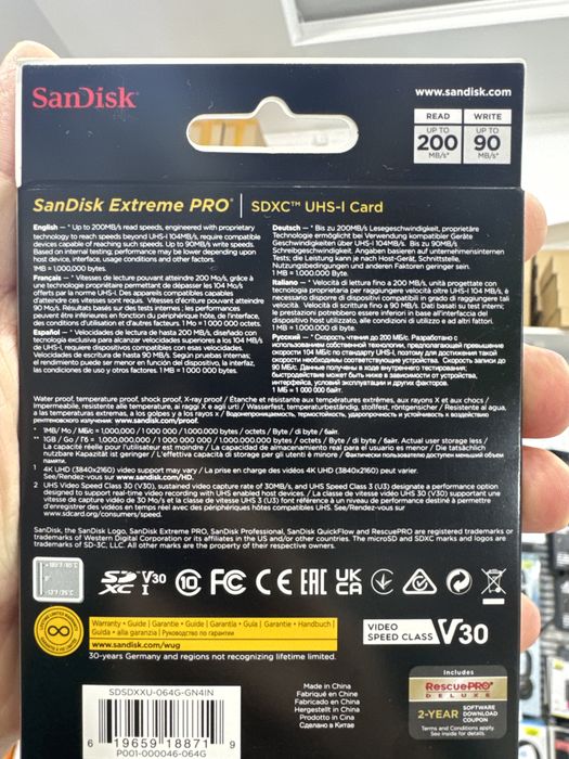 Флешка для фотоаппарата sandisk extreme PRO 64 gb 200 mb/s 170mb/s