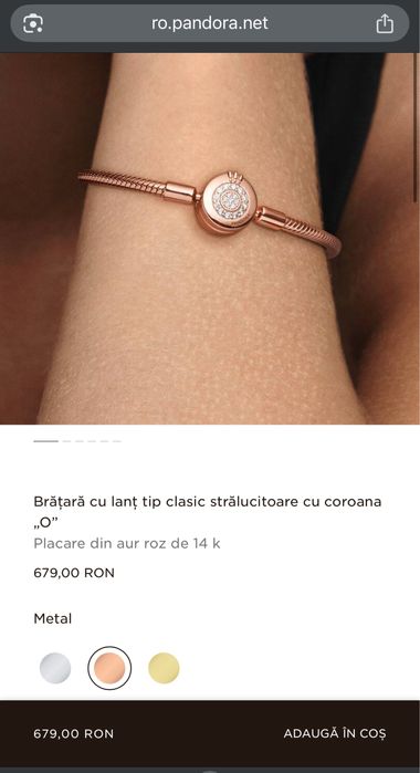 Bratara Pandora + charm rose gold