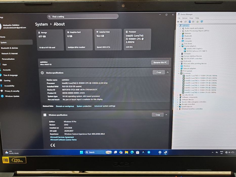 Acer Nitro 5 i5-10300H GTX 1660 Ti 6gb! 16/512 ssd