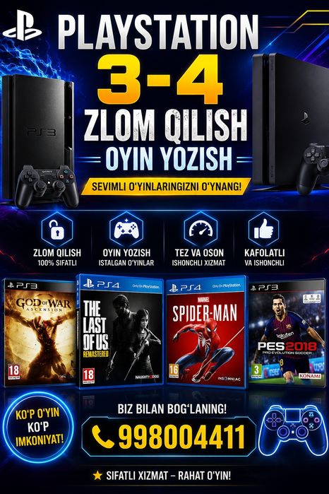 Playstation 3-4 vzlom qilish oyin yozish