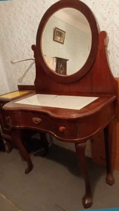 Masa machiaj/Toaleta lemn masiv interbelică Art Deco oglindărabatabila