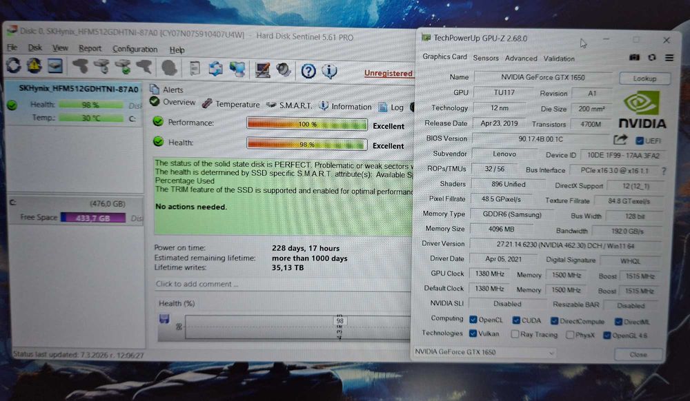 15.6' IPS Lenovo Gaming Core i5-10300H/GTX 1650 4GB/16GB DDR4/512GB SSD/Бат.4ч.