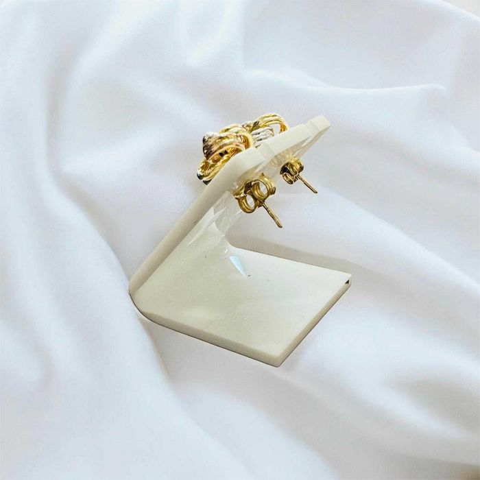 Cercei aur galben si alb model floare 14K