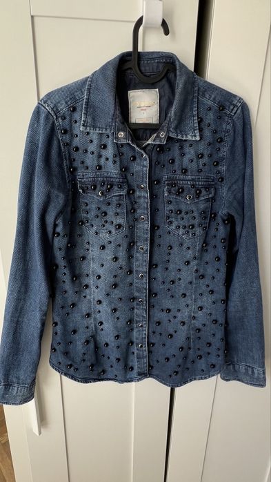 Дамска дънкова риза с ефектни перли и копчета, S/M размер