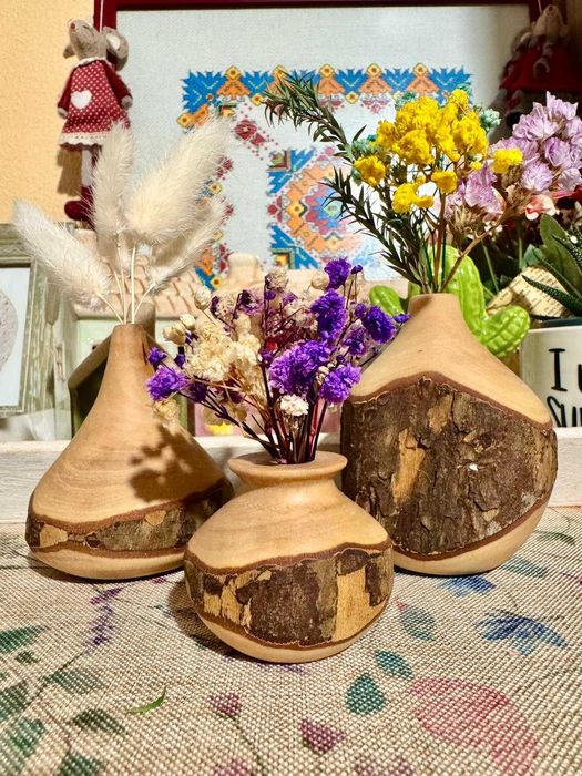 Мини дървени вазички – ръчна изработка - магнит, стойка, сет