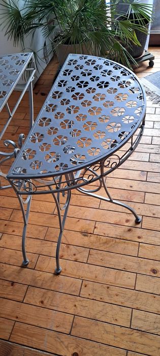 Mese metalice laterale (2 buc), din aluminiu gri metalizat